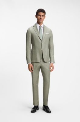 Pleat-front trousers in a linen blend, Light Green