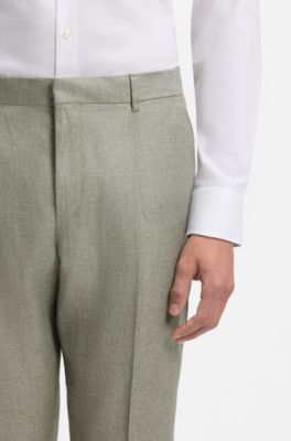 Pantalon &agrave; pinces en lin m&eacute;lang&eacute;, Chaux