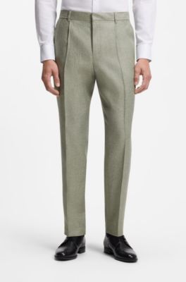 Pantalon &agrave; pinces en lin m&eacute;lang&eacute;, Chaux