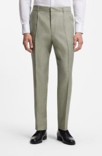 Pleat-front trousers in a linen blend, Light Green