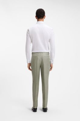 Pantalon &agrave; pinces en lin m&eacute;lang&eacute;, Chaux