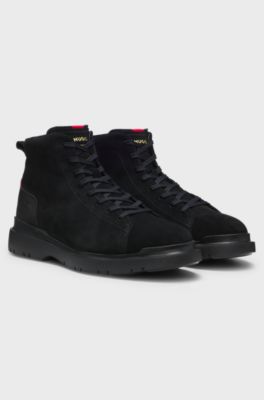 Half boots in suede with leather trims, Black