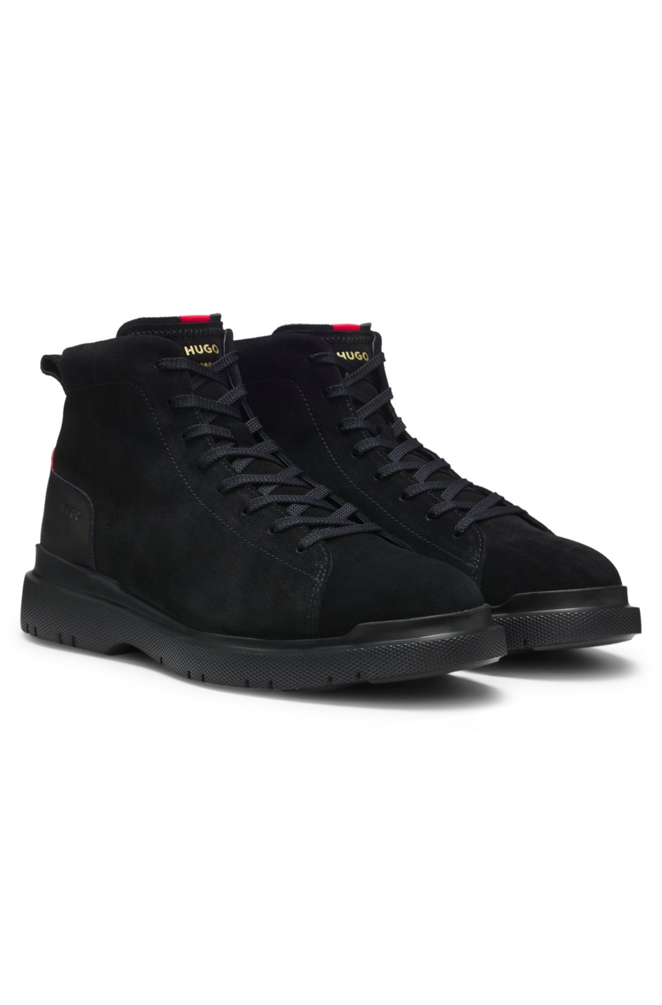 Half boots in suede with leather trims