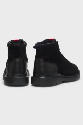 Half boots in suede with leather trims, Black