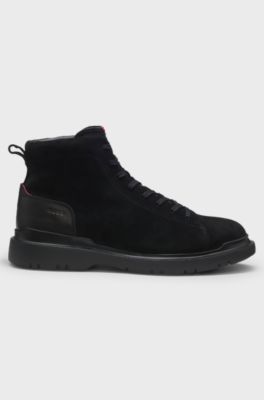 Half boots in suede with leather trims, Black