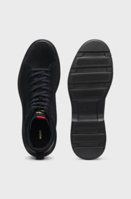 Half boots in suede with leather trims, Black