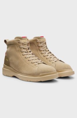 Half boots in suede with leather trims, Light Beige