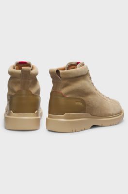 Half boots in suede with leather trims, Light Beige