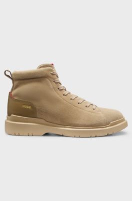 Half boots in suede with leather trims, Light Beige