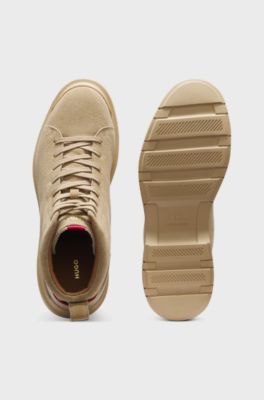 Half boots in suede with leather trims, Light Beige