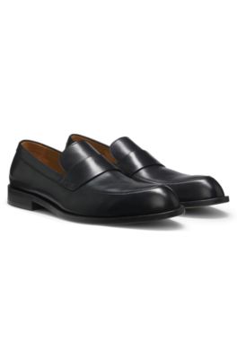 Leather loafers with penny trim, Black