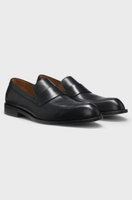 Leather loafers with penny trim, Black
