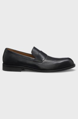 Leather loafers with penny trim, Black