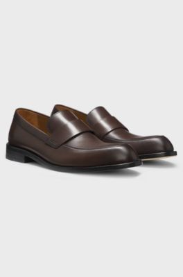 Loafers i l&aelig;der med pennyrem, M&oslash;rkebrun
