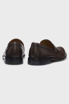 Loafers i l&aelig;der med pennyrem, M&oslash;rkebrun