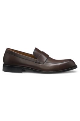 Leather loafers with penny trim, Dark Brown