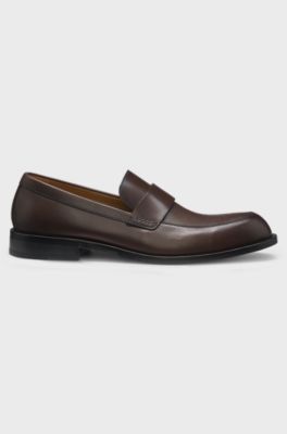 Loafers i l&aelig;der med pennyrem, M&oslash;rkebrun