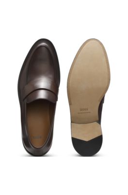 Leather loafers with penny trim, Dark Brown