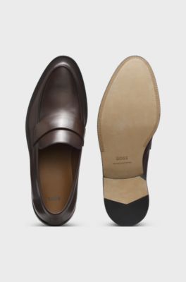 Loafers i l&aelig;der med pennyrem, M&oslash;rkebrun