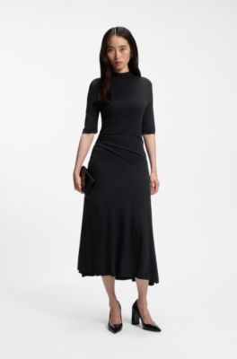 Matte-jersey dress with draped details, Dark Blue