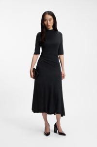 Jurk van matte jersey met details in wikkellook, Donkerblauw