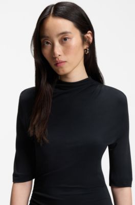 Matte-jersey dress with draped details, Dark Blue