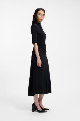 Matte-jersey dress with draped details, Dark Blue