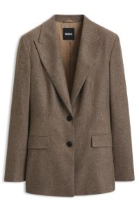 Slim-fit blazer van structuurstof, Bruin met dessin