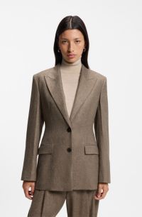 Slim-fit textured blazer, Brown Patterned