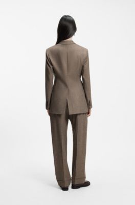 Slim-fit textured blazer, Brown Patterned