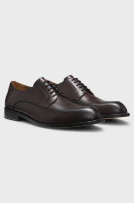 Leather Derby shoes with embossed logo, Dark Brown