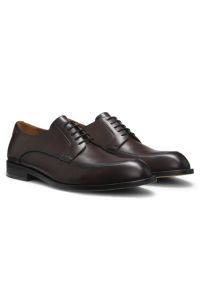 Leather Derby shoes with embossed logo, Dark Brown