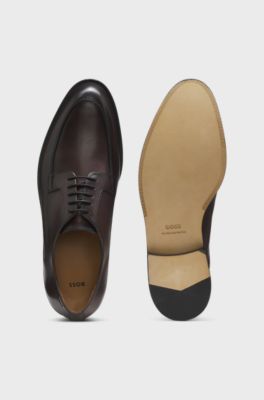 Leather Derby shoes with embossed logo, Dark Brown