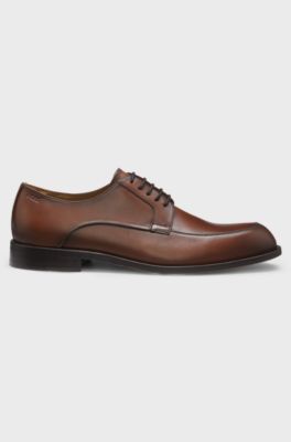 Chaussures derby en cuir avec logo en relief, Marron