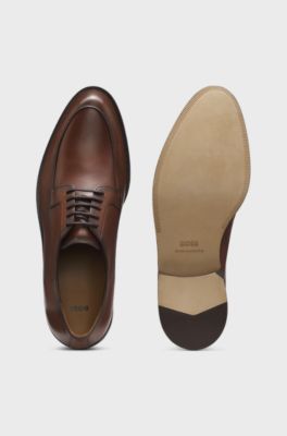 Chaussures derby en cuir avec logo en relief, Marron