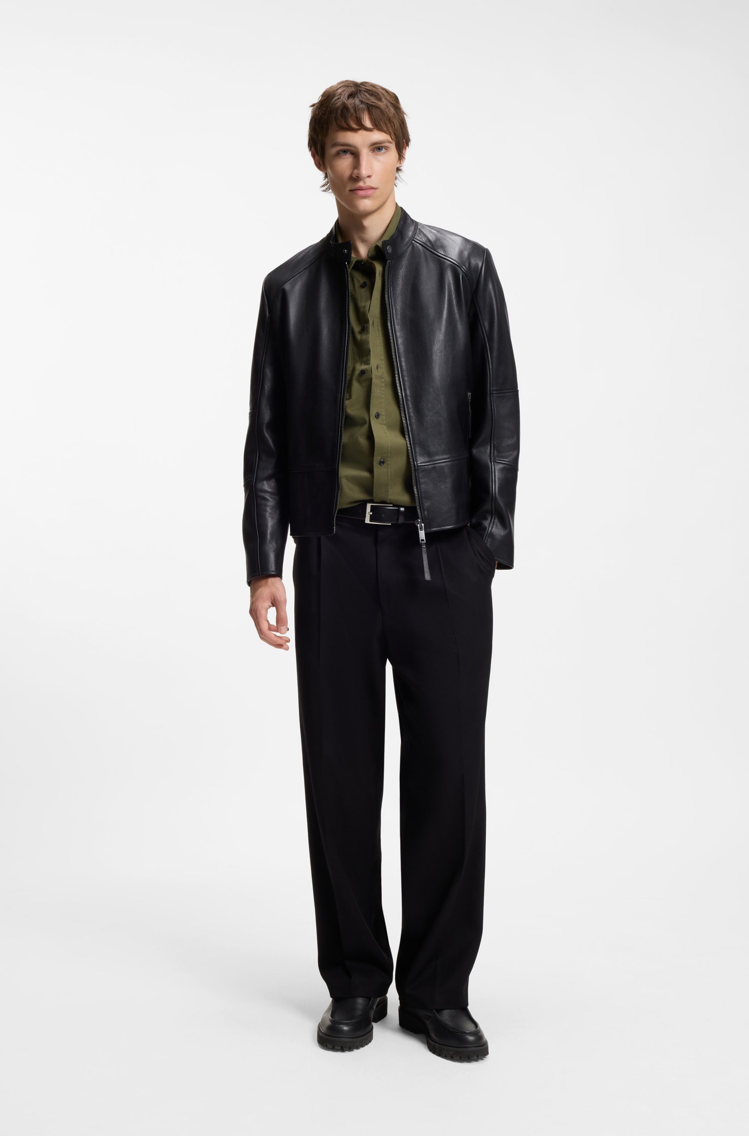 Hugo Moccasin-inspired Derby shoes in tumbled leather snörskor herr – bild 2