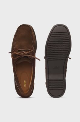 Boat shoes in mixed suedes, Brown