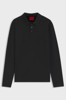 Slim-fit polo shirt in mercerised cotton, Black