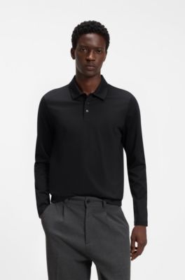 Slim-fit polo shirt in mercerised cotton, Black