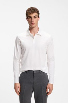 Slim-fit polo shirt in mercerised cotton, Natural