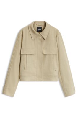Regular-fit stretch cotton blazer, Beige