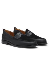 Grained-leather loafers with suede vamp, Black