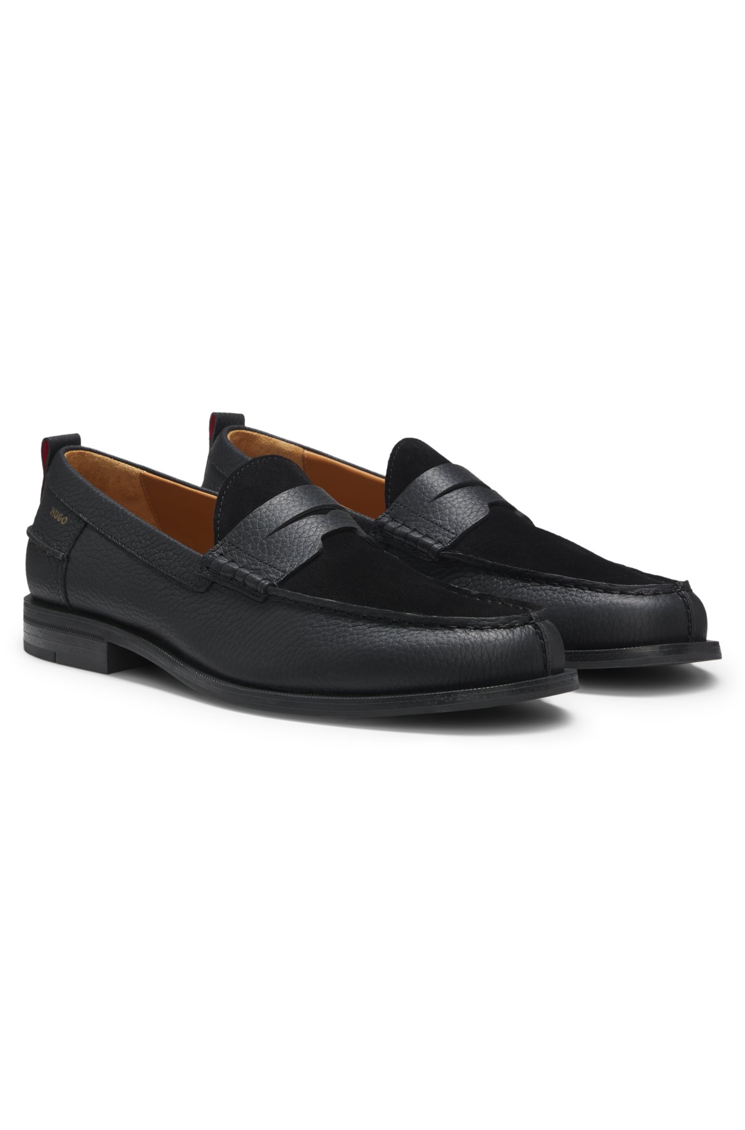 Hugo Grained-leather loafers with suede vamp herr
