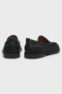 Grained-leather loafers with suede vamp, Black