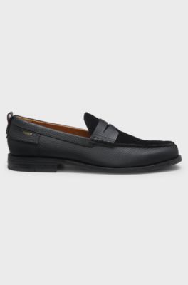Grained-leather loafers with suede vamp, Black