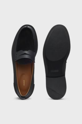 Grained-leather loafers with suede vamp, Black