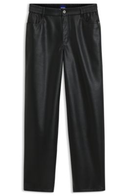 Relaxed-fit faux leather trousers with patch pockets, Black