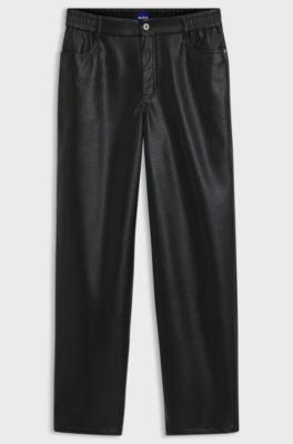 Pantaloni relaxed fit in similpelle con tasche applicate, Nero