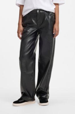 Relaxed-fit faux leather trousers with patch pockets, Black
