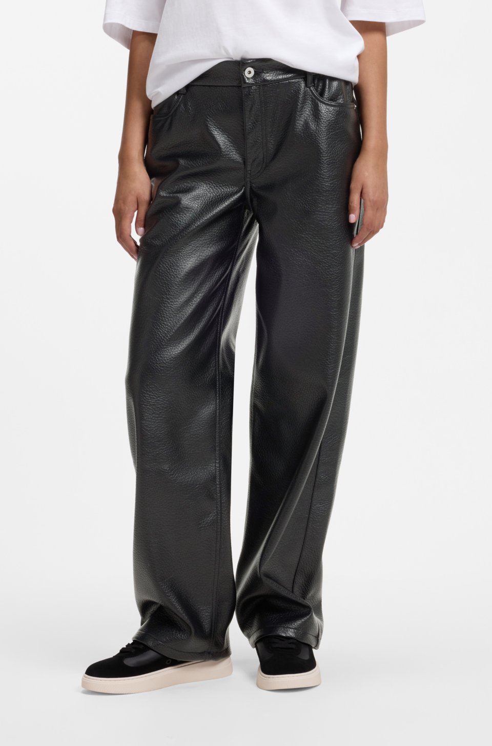 Relaxed-fit faux leather trousers with patch pockets